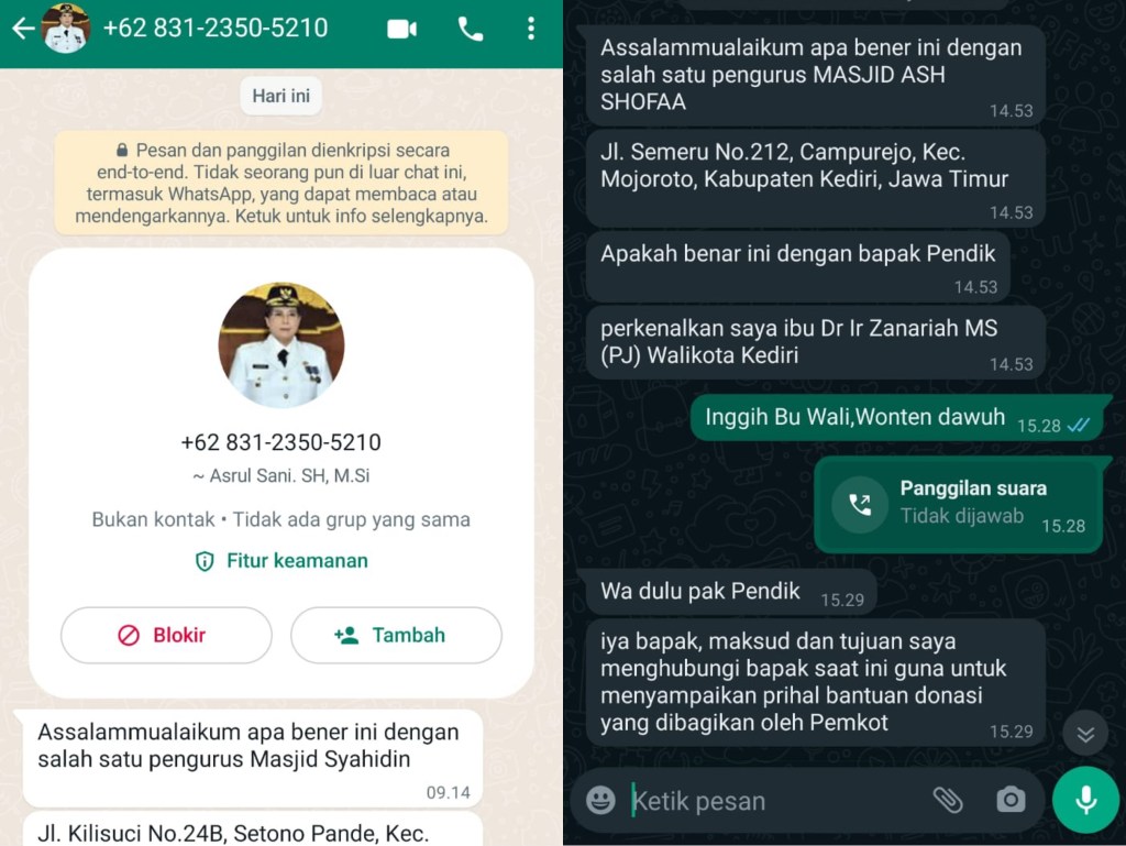 Beredar Akun WhatsApp Atasnamakan Pj Wali Kota&nbsp;Kediri