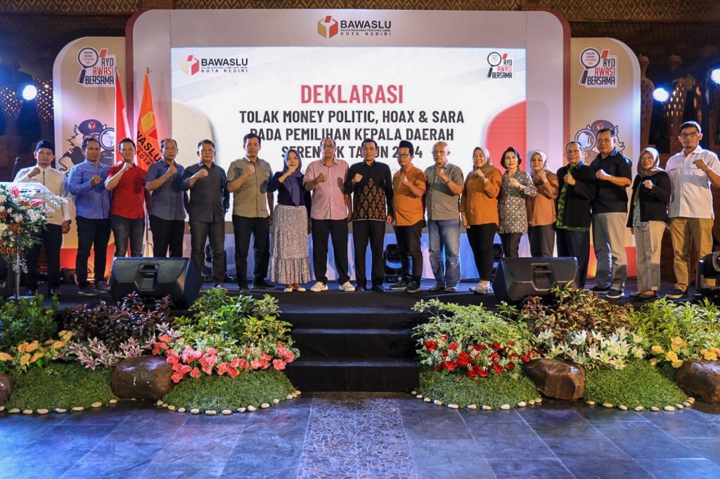 Bawaslu Kota Kediri Deklarasikan Tolak Money Politic, Hoax dan Sara pada Pilkada&nbsp;2024