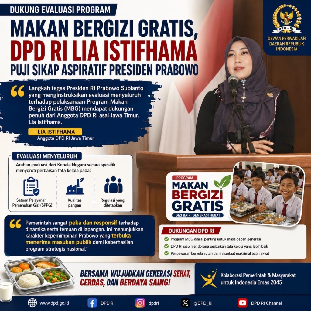 Pasca Evaluasi MBG, Anggota DPD RI asal Jawa Timur Puji Prabowo