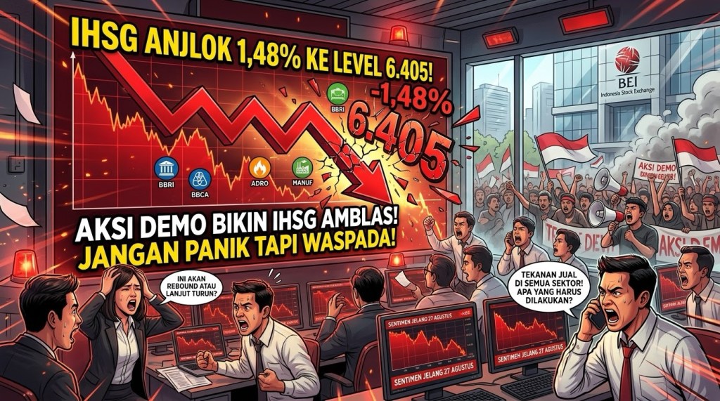 IHSG Anjlok 1,48% ke Level 6.405, Dihantam Sentimen Negatif Jelang&nbsp;Demonstrasi
