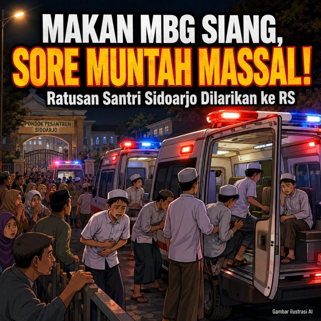 Makan MBG Siang, Sore Muntah Massal! Ratusan Santri Ponpes Sidoarjo Dilarikan ke&nbsp;RS